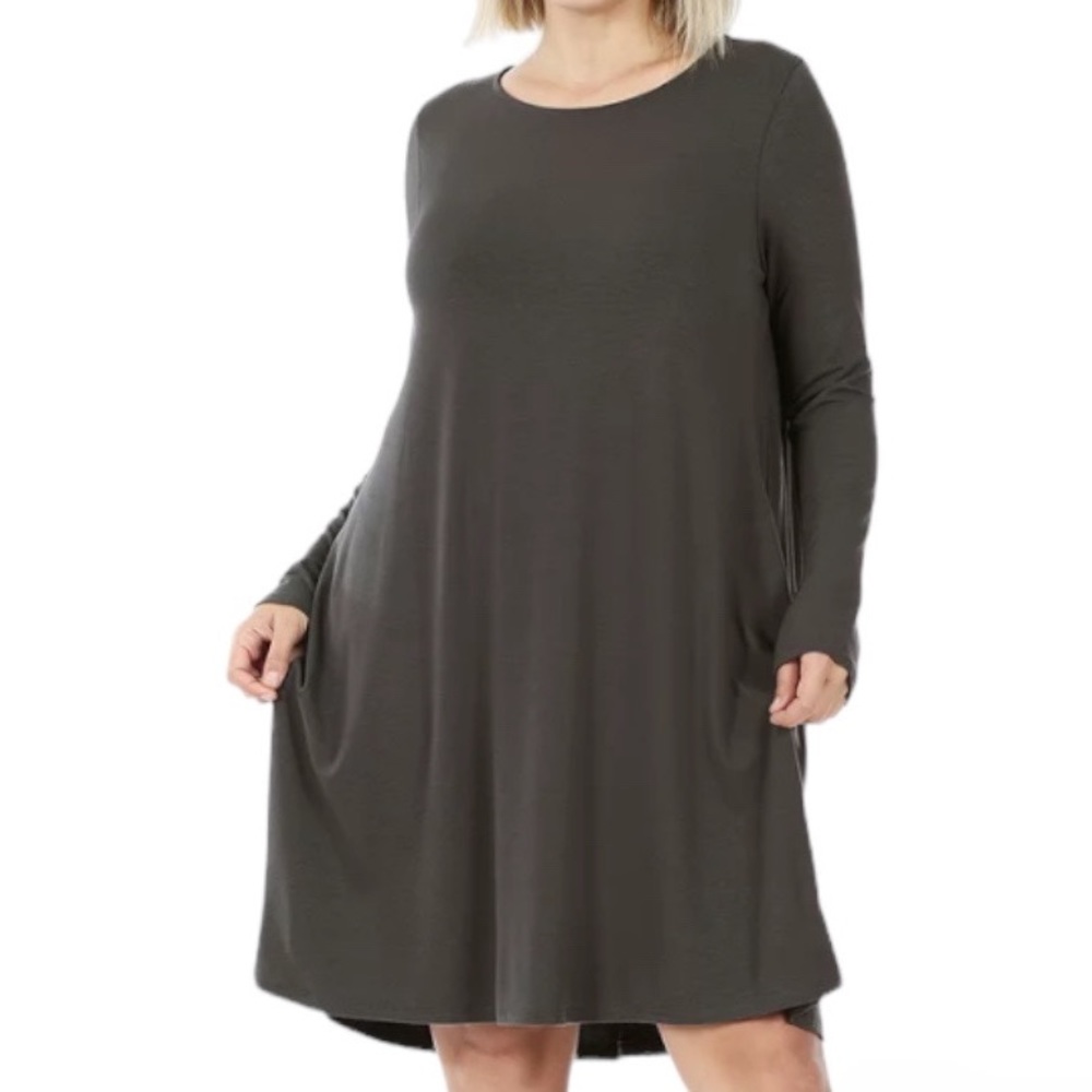 Zenana Outfitters Ash Gray Jersey Flared Swing T-Shirt Tunic Dress Womens 1X
